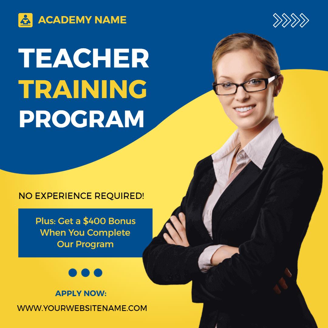 Professional Teacher Training Program with $400 Bonus Offer Ad Template