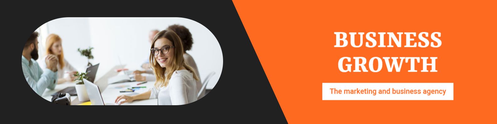 Professional Team Collaboration on Black and Orange LinkedIn Banner Template