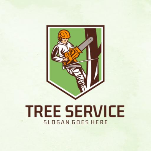 Professional Tree Service with Arborist Using Chainsaw Logo Template