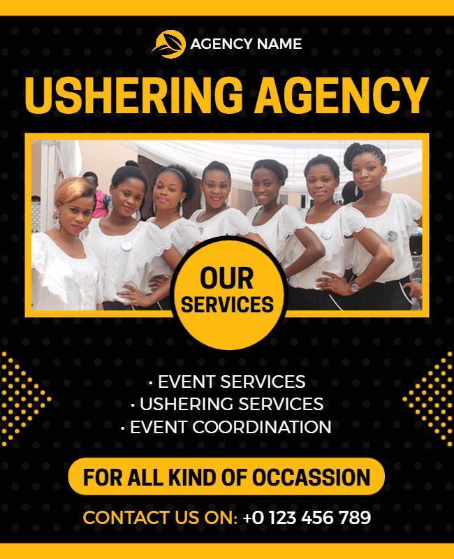 Bold Black and Yellow Ushering Agency Services Flyer Template