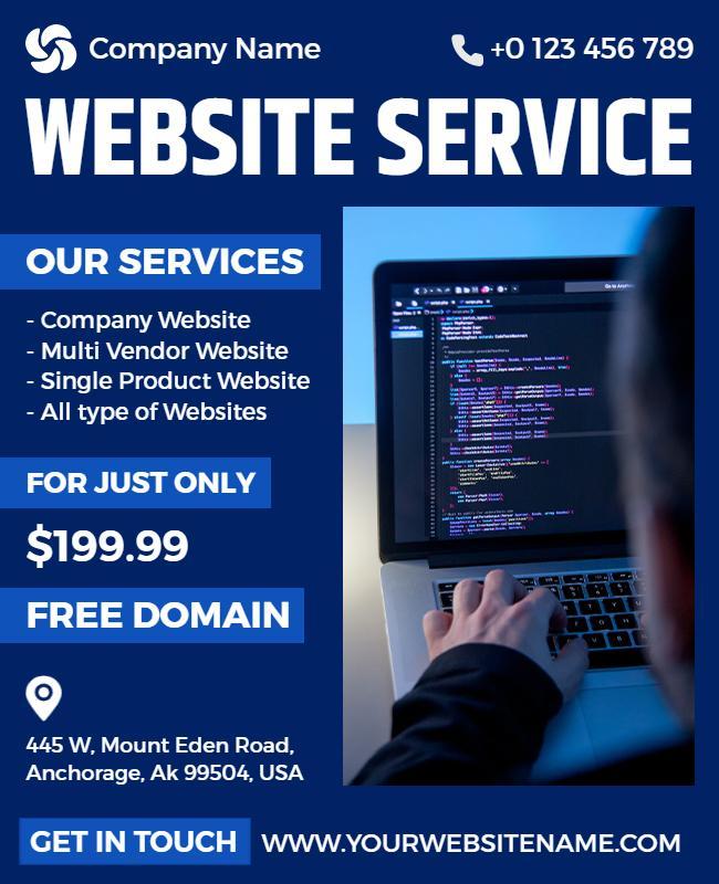 Modern Blue Website Service Promotional Flyer Template