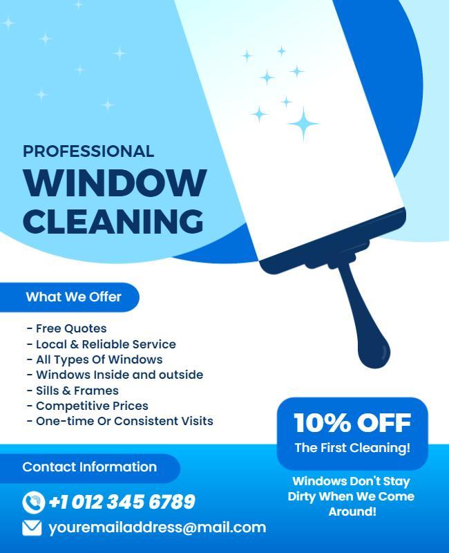 Bright Blue Professional Window Cleaning Service Flyer Template