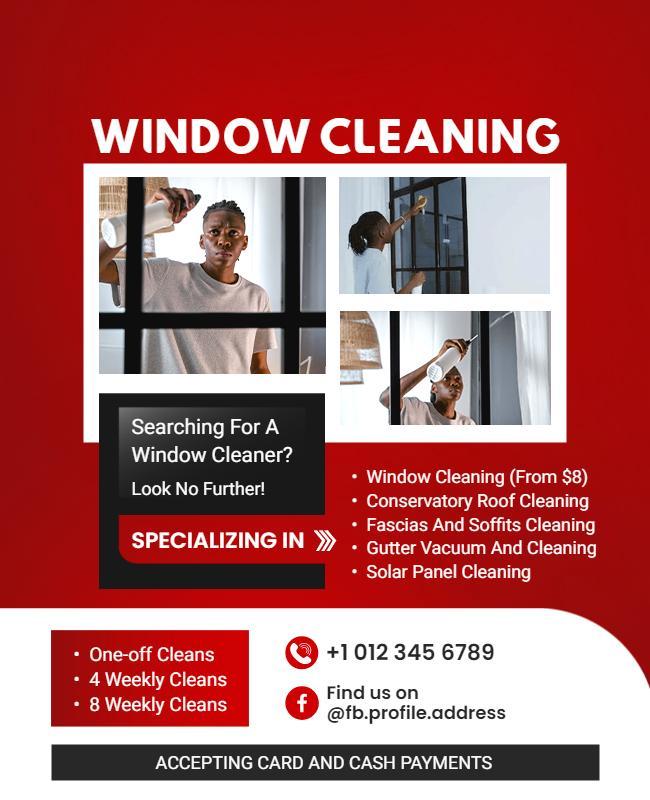 Modern Red Window Cleaning Services Promotion Flyer Template