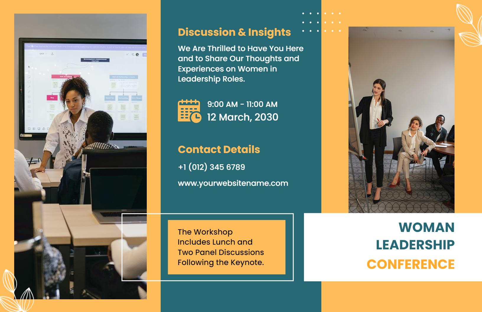 Professional Women Leadership Insights and Discussion Conference Brochure Template