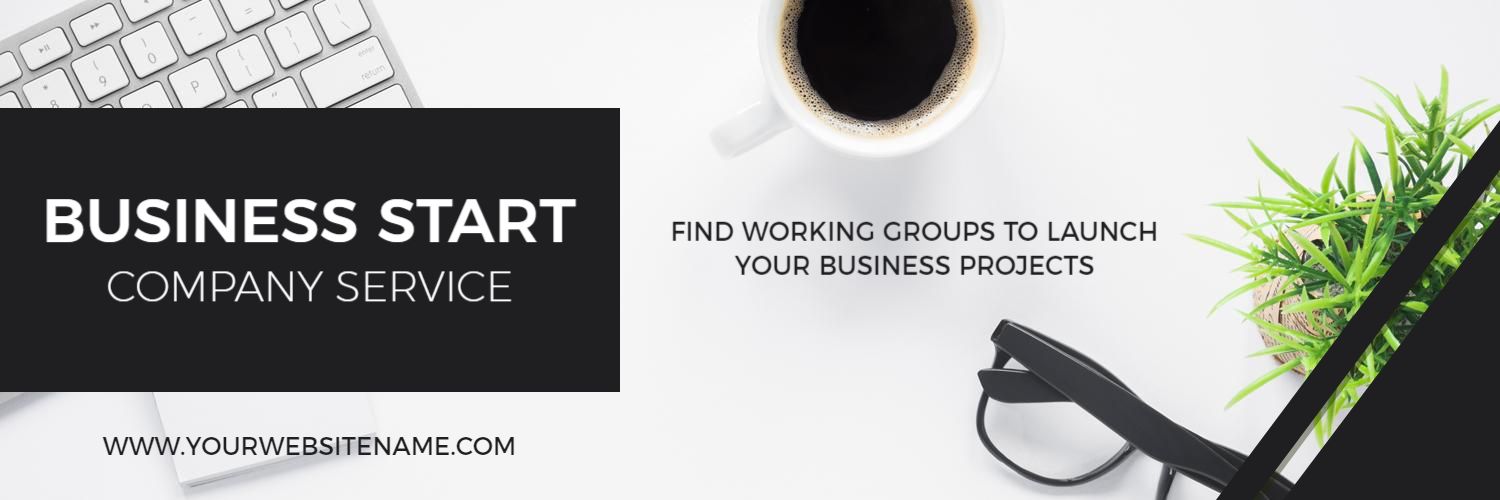 Professional Workspace with Coffee and Plants Business Banner Template