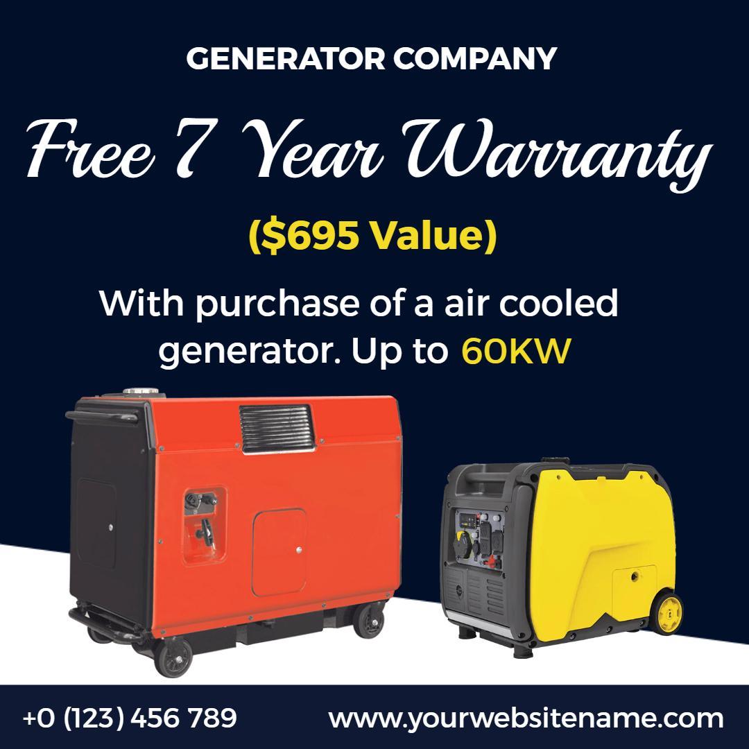Promotional Air Cooled Generators with Free 7 Year Warranty Ad Template