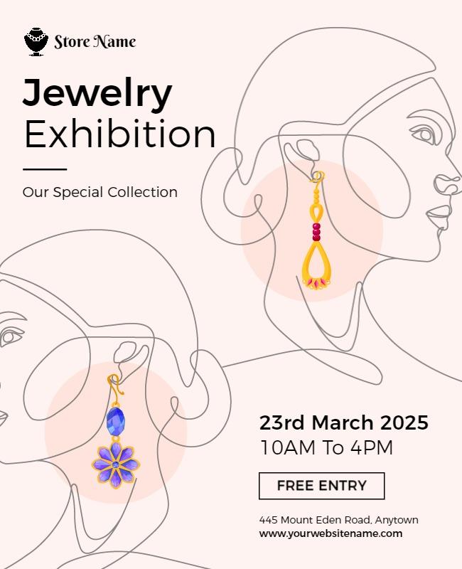 Provincial Pink Jewelry Exhibition Flyer Template