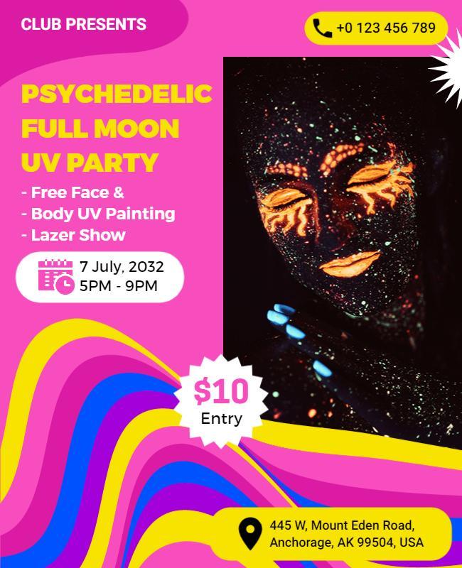 Psychedelic Full Moon Uv Party Flyer Template