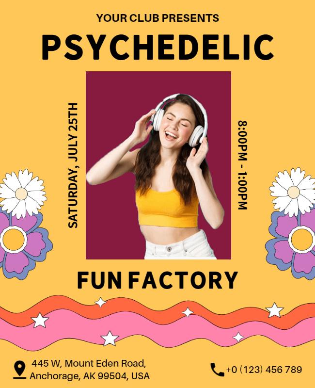 Psychedelic Fun Factory Music Event Flyer Template