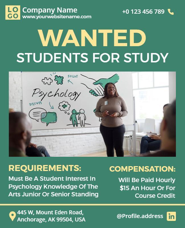 Psychology Student Recruitment Flyer Template