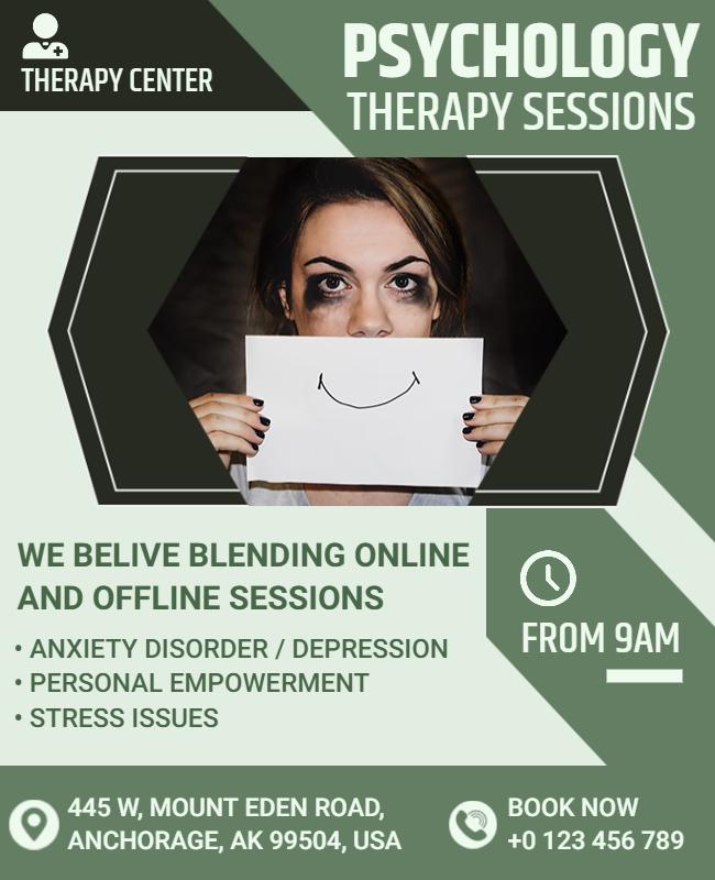 Psychology Therapy Sessions Promotional Flyer Template