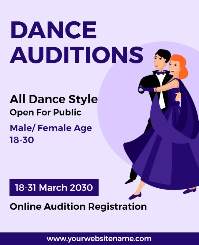 Public Dance Auditions Online Registration Flyer Template