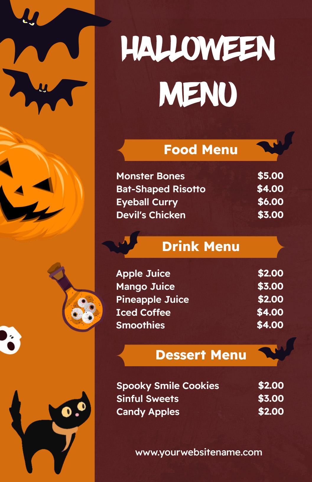 Pumpkin and Bats Festive Halloween Menu Template