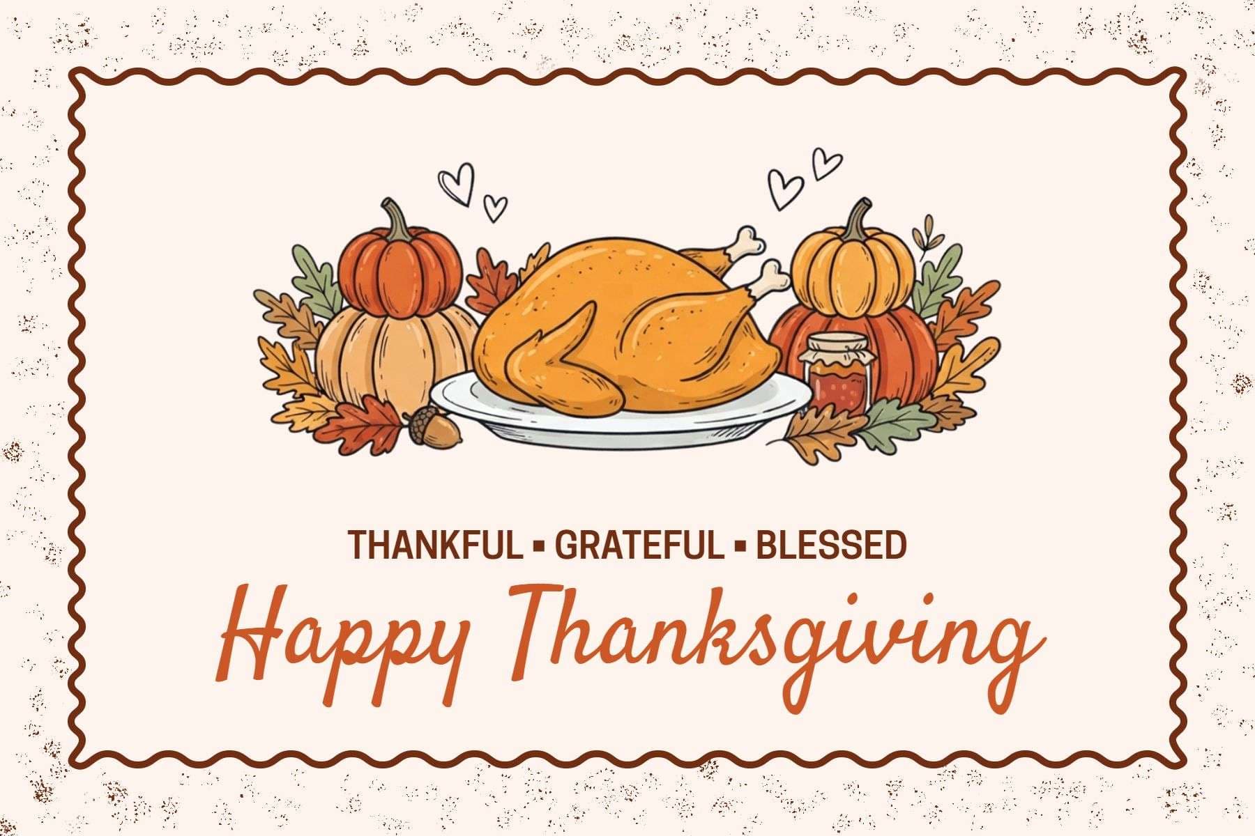 Pumpkin and Turkey Thanksgiving Joy Postcard Template