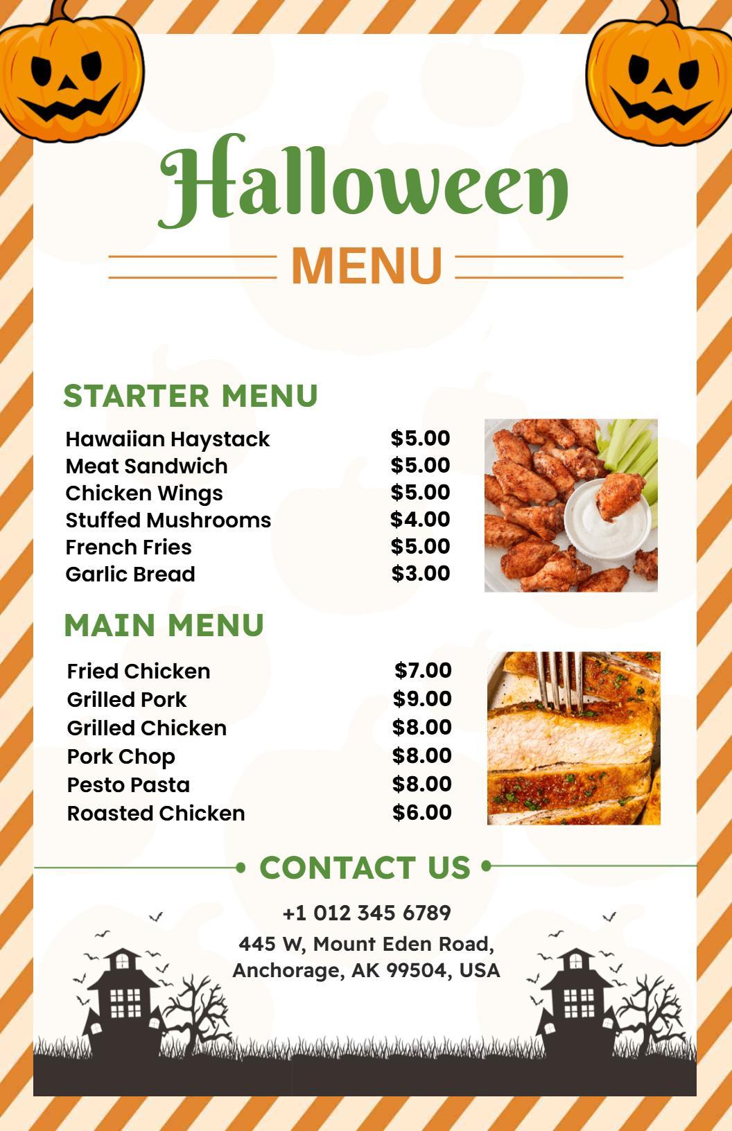 Pumpkin Decor and Seasonal Delights Halloween Menu Template