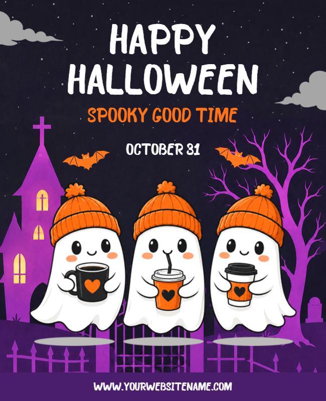 Pumpkin Hat Wearing Ghosts Halloween Poster Template