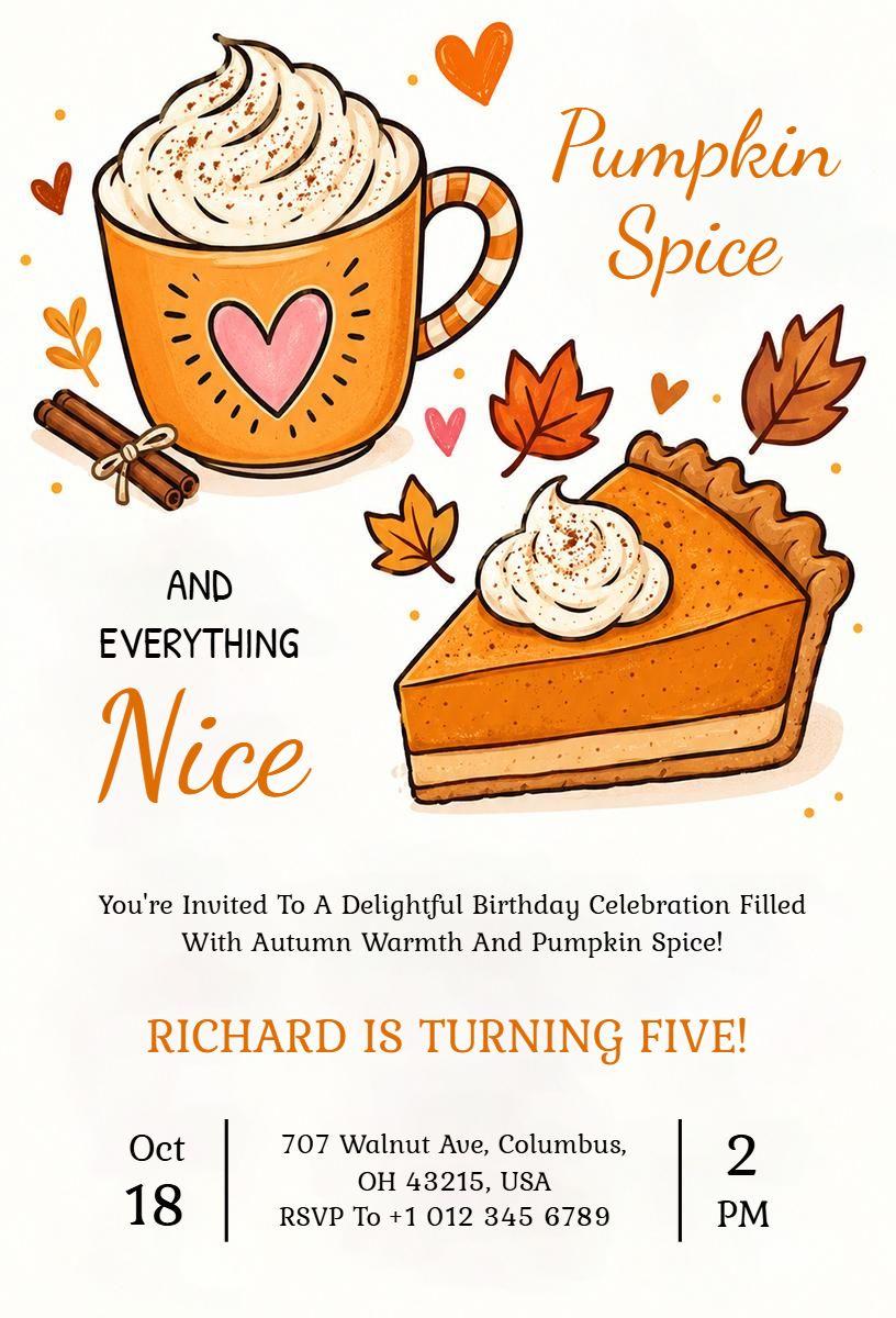 Pumpkin Spice Birthday Celebration Invitation Template