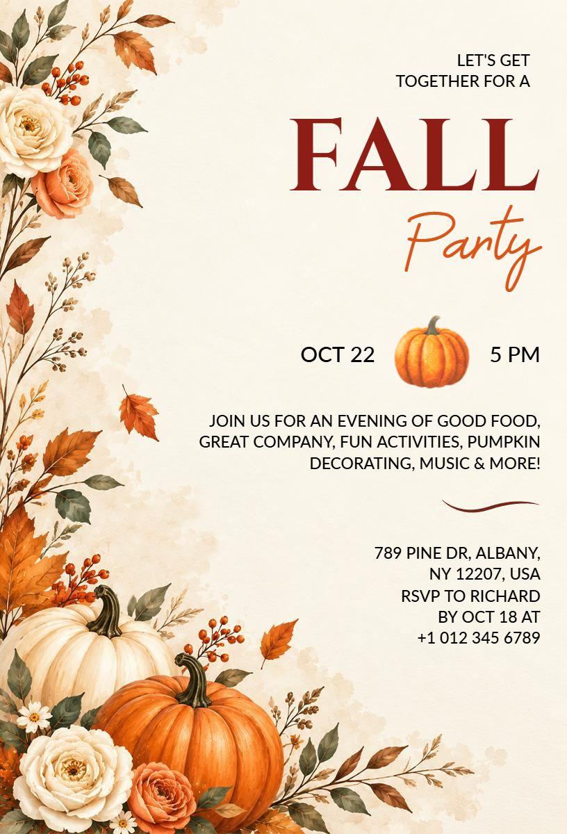 Pumpkin-Themed Fall Party Invitation Template