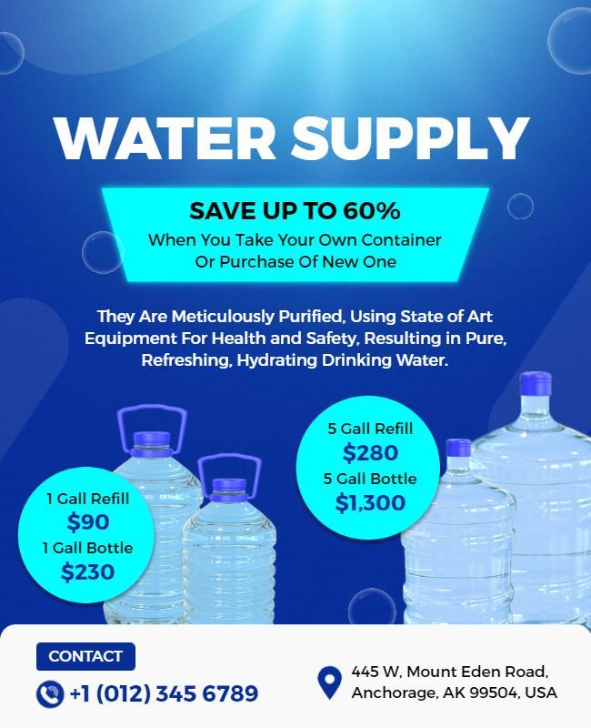 Pure Water Supply Refill Discount Flyer Template