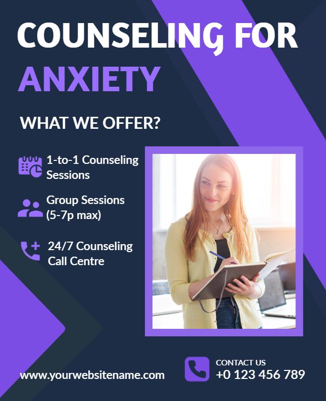 Purple and Black Anxiety Counseling Flyer Template