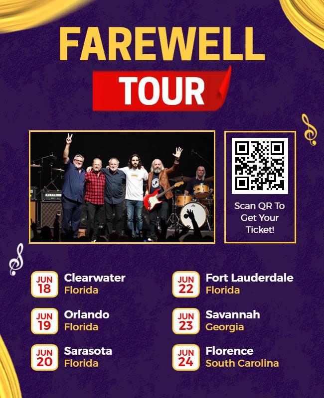 Purple and Gold Musical Farewell Concert Tour Flyer Template
