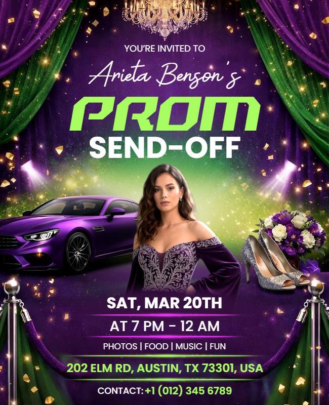 Purple and Green Themed Prom Send-Off Flyer Template