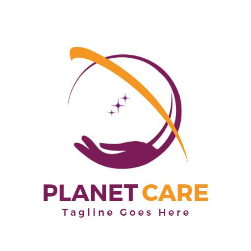 Purple and Orange Hand Design Focusing on Planet Care Logo Template