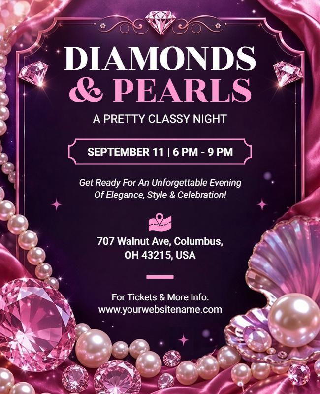Purple and Pink Themed Diamonds and Pearls Party Flyer Template