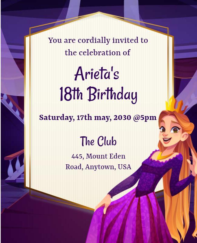 Purple and White 18th Birthday Party Flyer Template