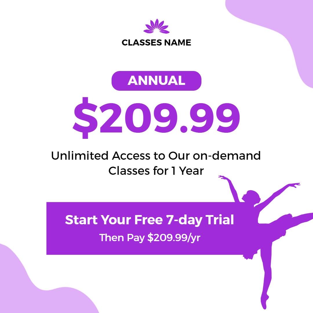 Purple Annual Membership for On-Demand Classes Ad Template