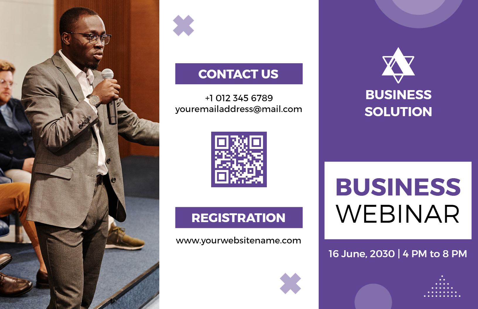 Purple Business Webinar Registration and Speaker Details Brochure Template