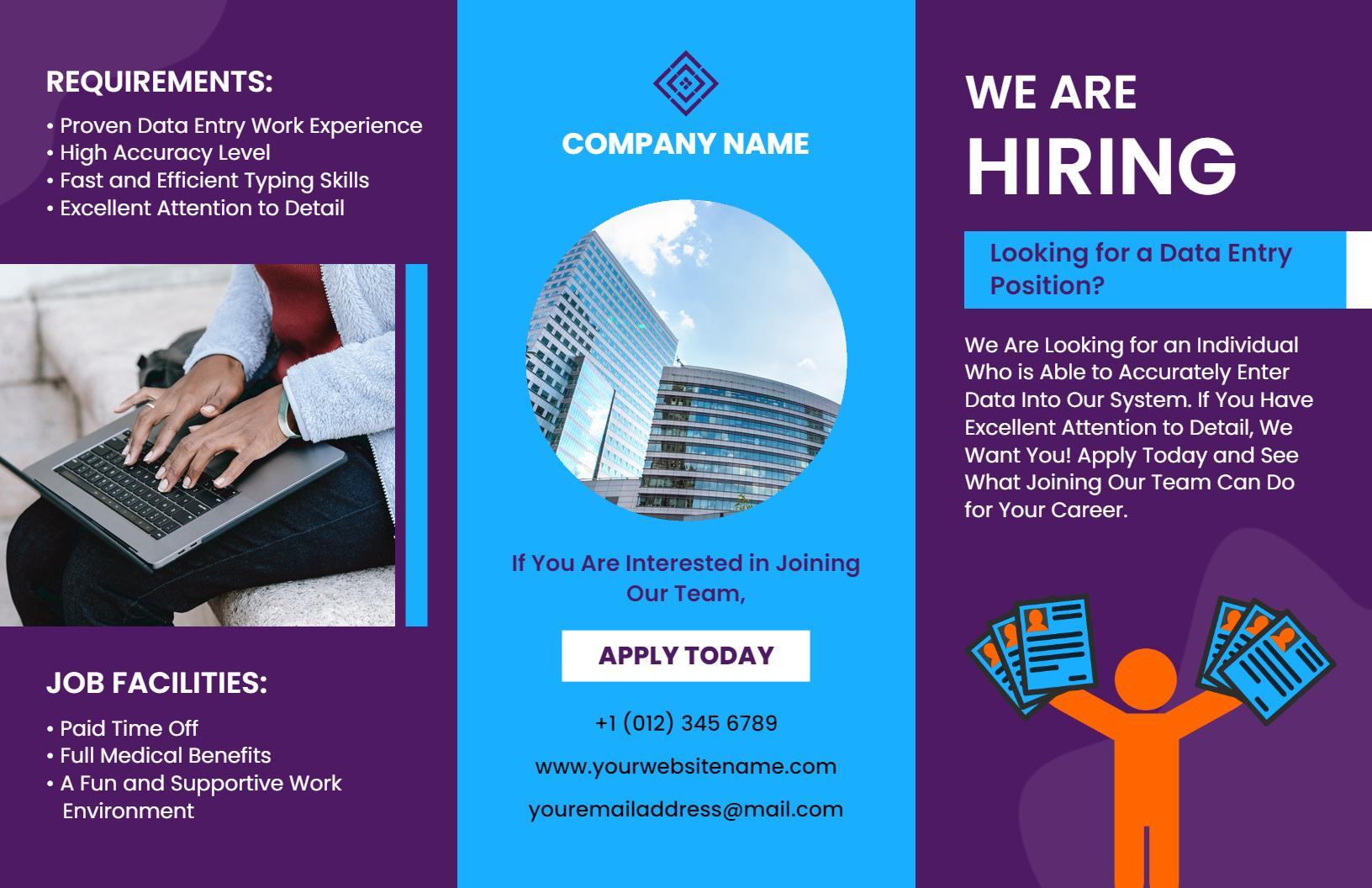 Purple Data Entry Job Hiring Position Application Brochure Template