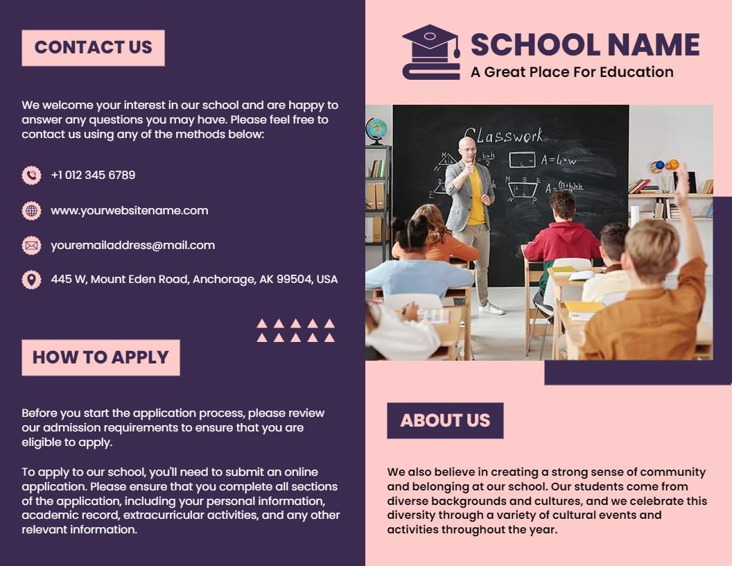 Purple Educational Institution Enrollment and Community Engagement Brochure Template