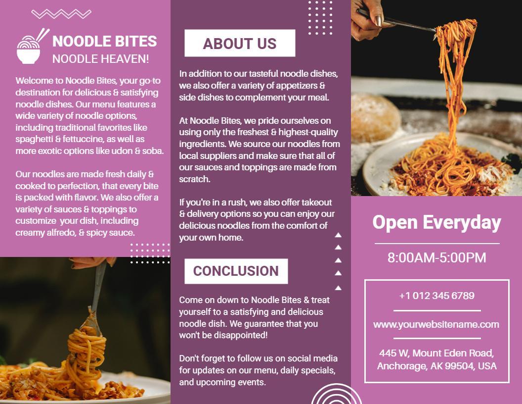 Purple Elegant Noodle Dishes Takeout Menu Brochure Template