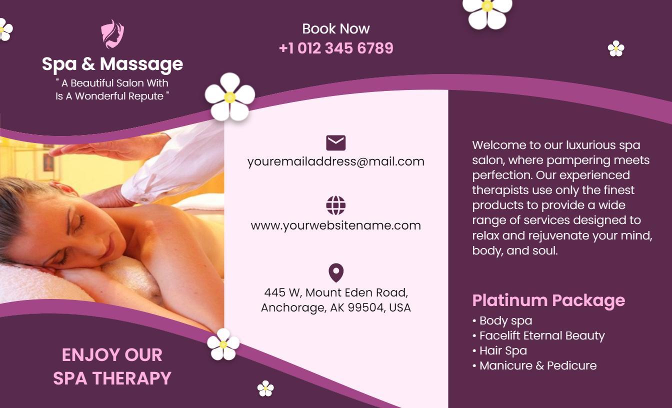 Purple Elegant Spa and Massage Therapy Services Brochure Template