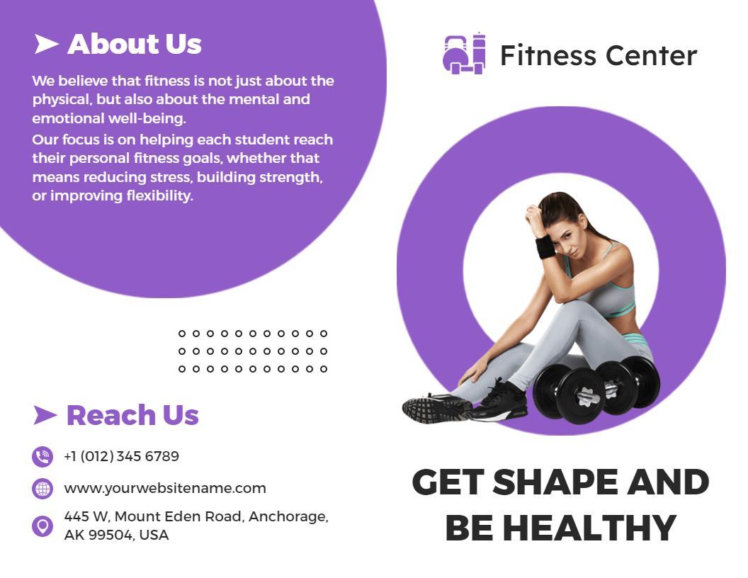 Purple Fitness Center Wellness and Training Brochure Template