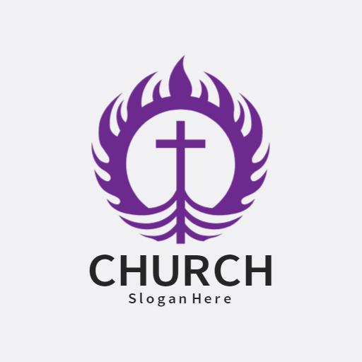 Purple Flame Design Symbolizing Faith and Community Church Logo Template
