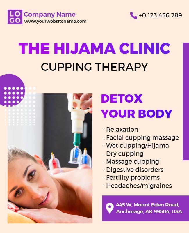 Purple Graphic Cupping Therapy Relaxation Clinic Poster Template
