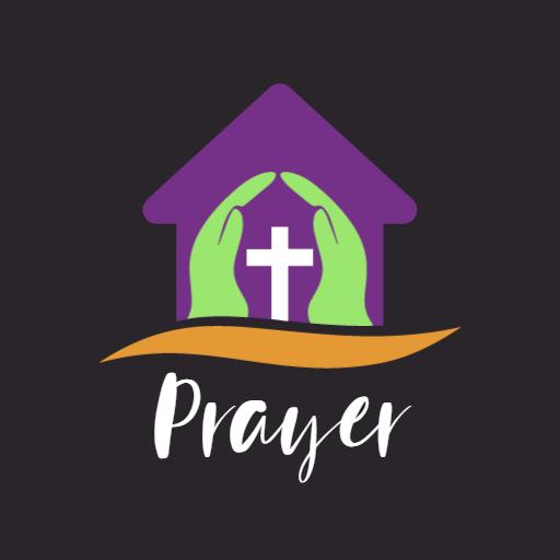 Purple House Design with Hands Representing Community Prayer Logo Template