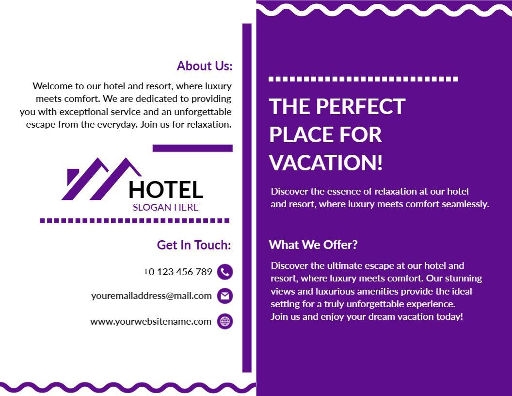 Purple Luxury Hotel Relaxation Escape Brochure Template