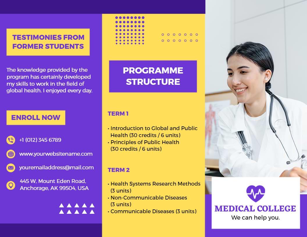 Purple Medical College Programme Structure and Student Testimonials Brochure Template