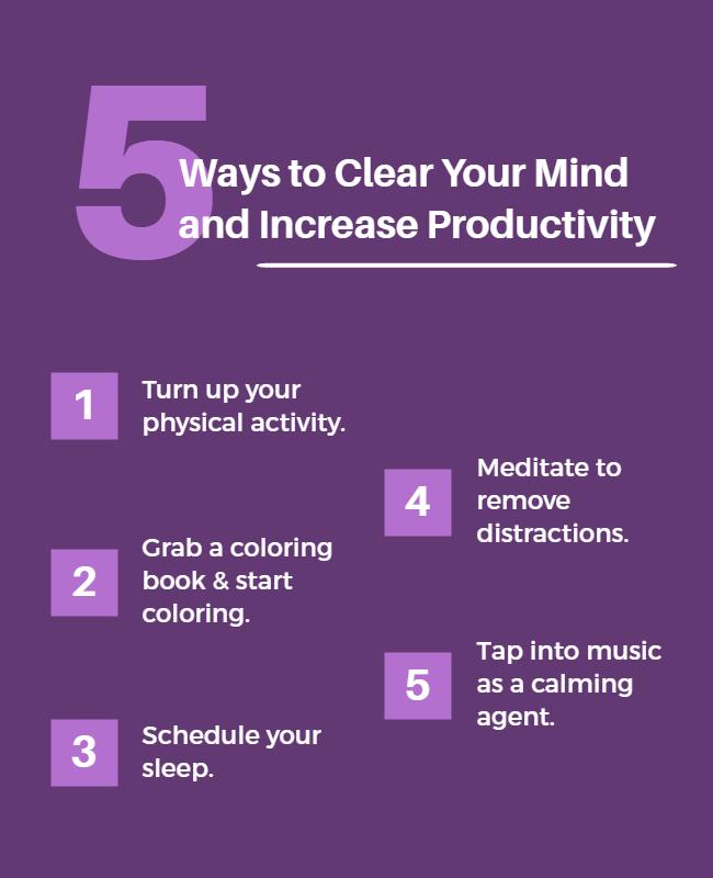 Purple Minimalist Productivity Tips for Mind Clarity Poster Template