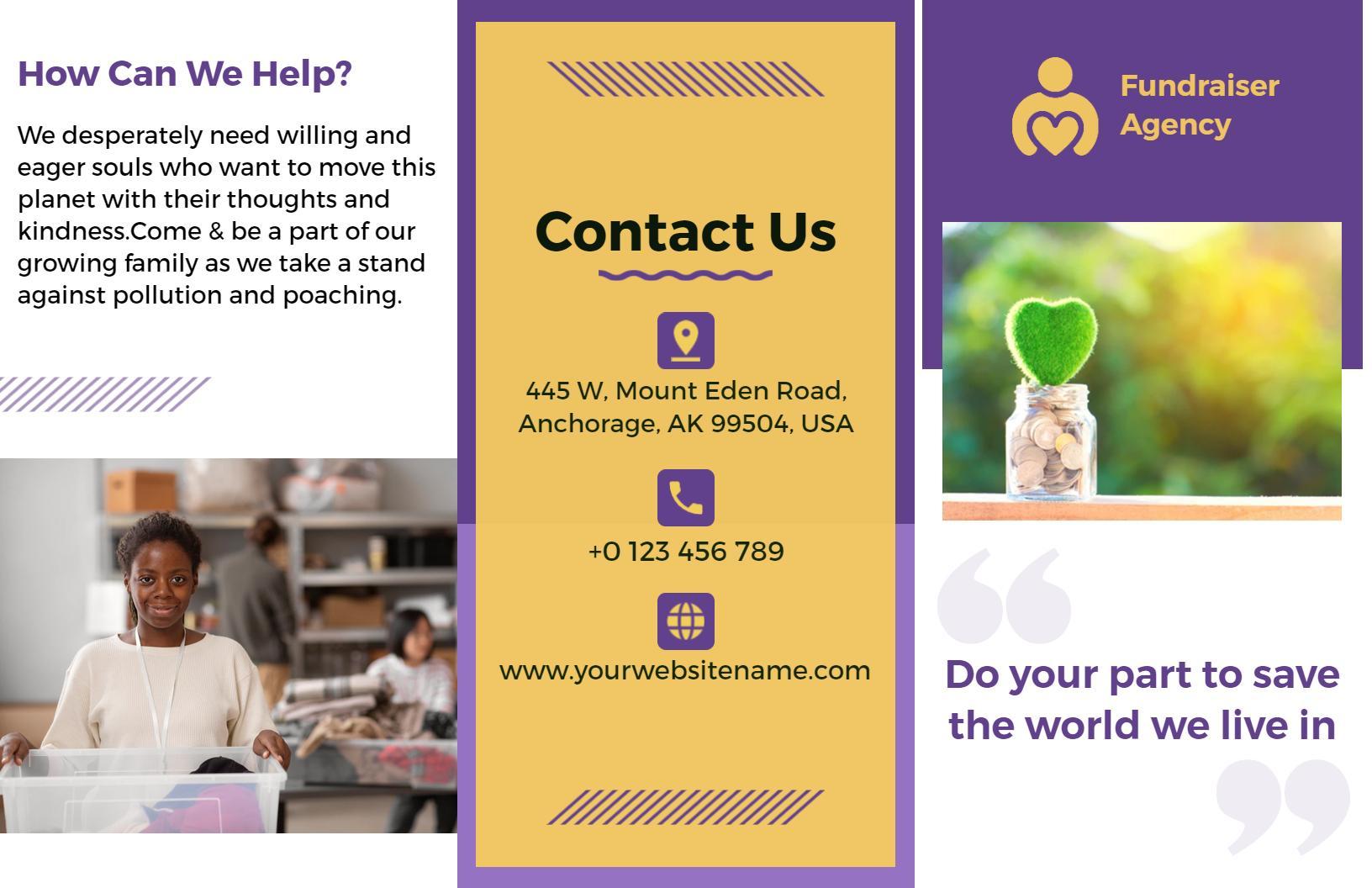Purple Modern Fundraising Services and Support Brochure Template