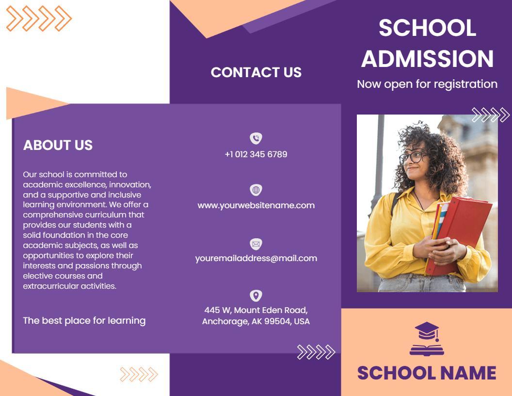 Purple Modern School Admission Registration and Information Brochure Template
