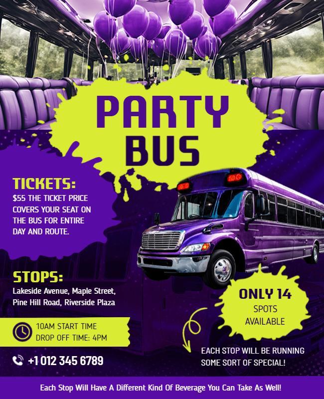 Purple Party Bus Event Flyer Template