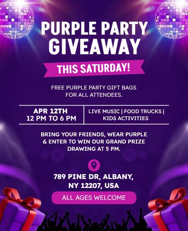 Purple Party Giveaway Event Flyer Template