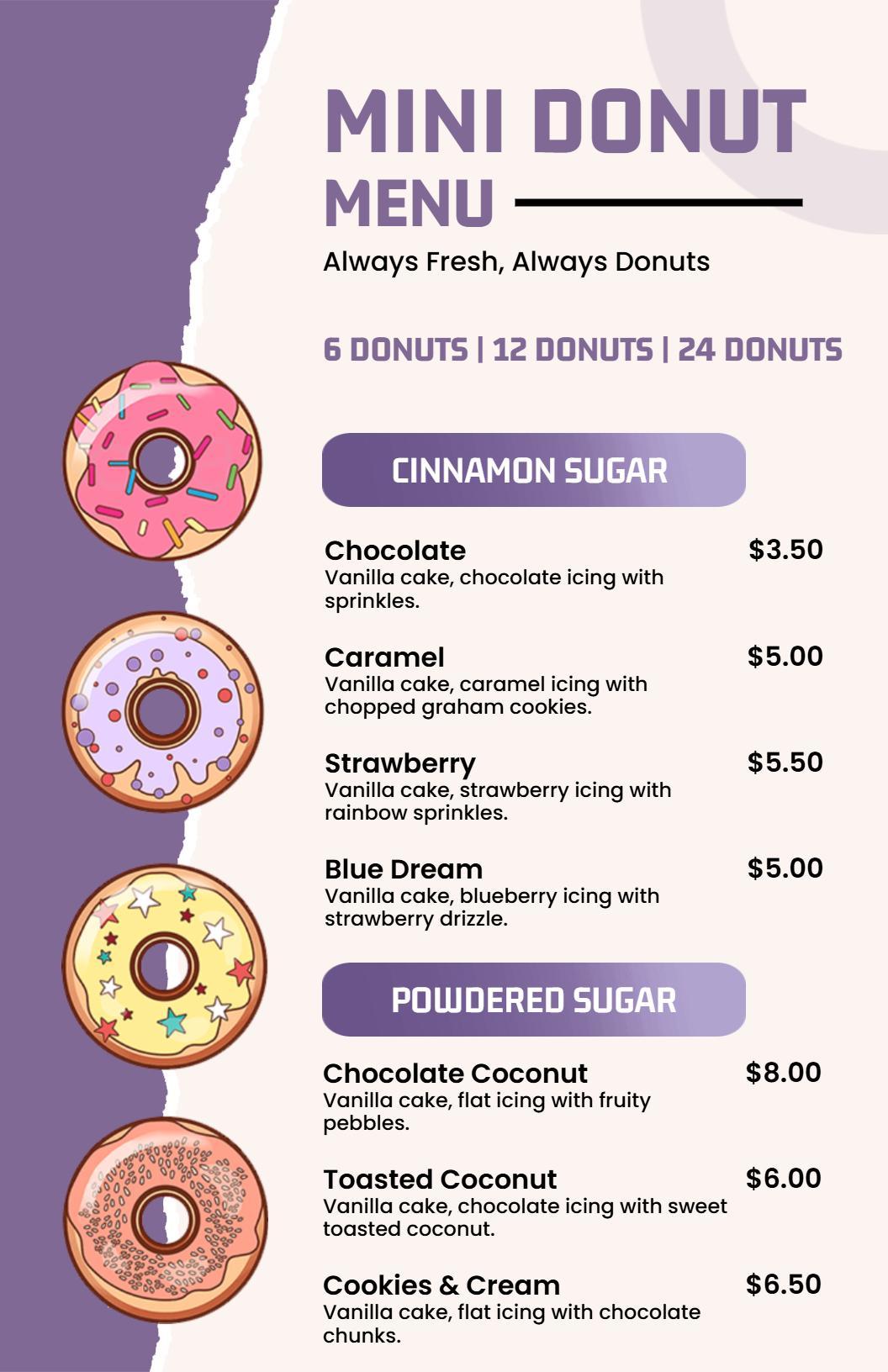 Purple Pastel Mini Donut Menu Template