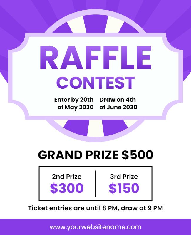 Purple Raffle Contest Winner Announcement Flyer Template