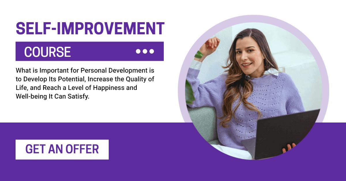 Purple Self-Improvement Course with Engaging Woman Facebook Ad Template