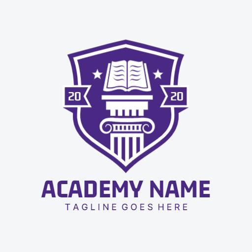 Purple Shield Design Symbolizing Educational Excellence Academy Logo Template
